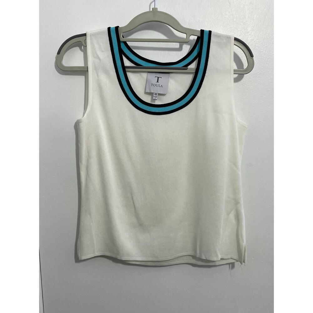 Toula Tank Top XS White Aqua Black Trim Old Money Tennis Golf Preppy NWT